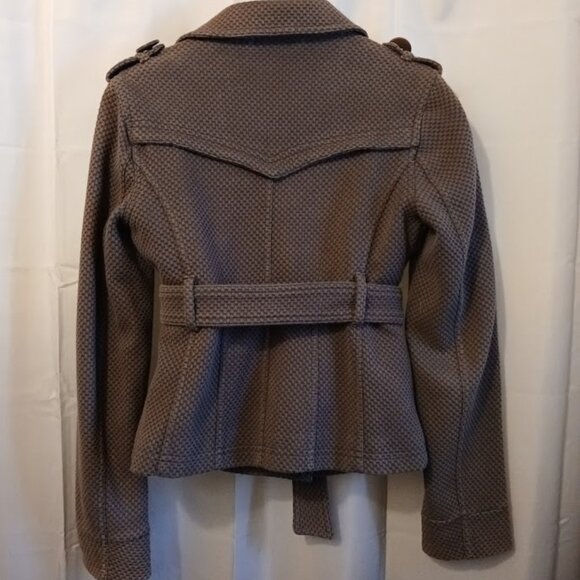 SUGAR FLY Peacoat womens XS Brown softshell woven Seersucker look Sexy Coat! - Picture 7 of 13